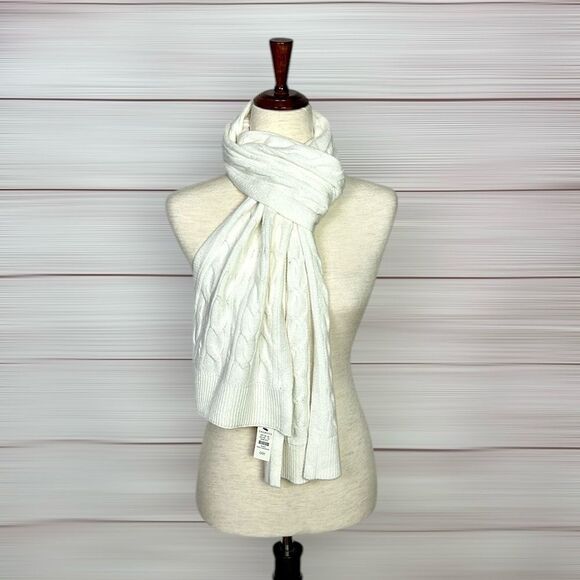 NWT Talbots White Long Scarf Cotton Blend Cable Knit 10x76” - Picture 1 of 7